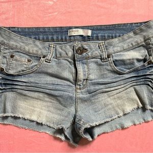 Denim shorts with red trim